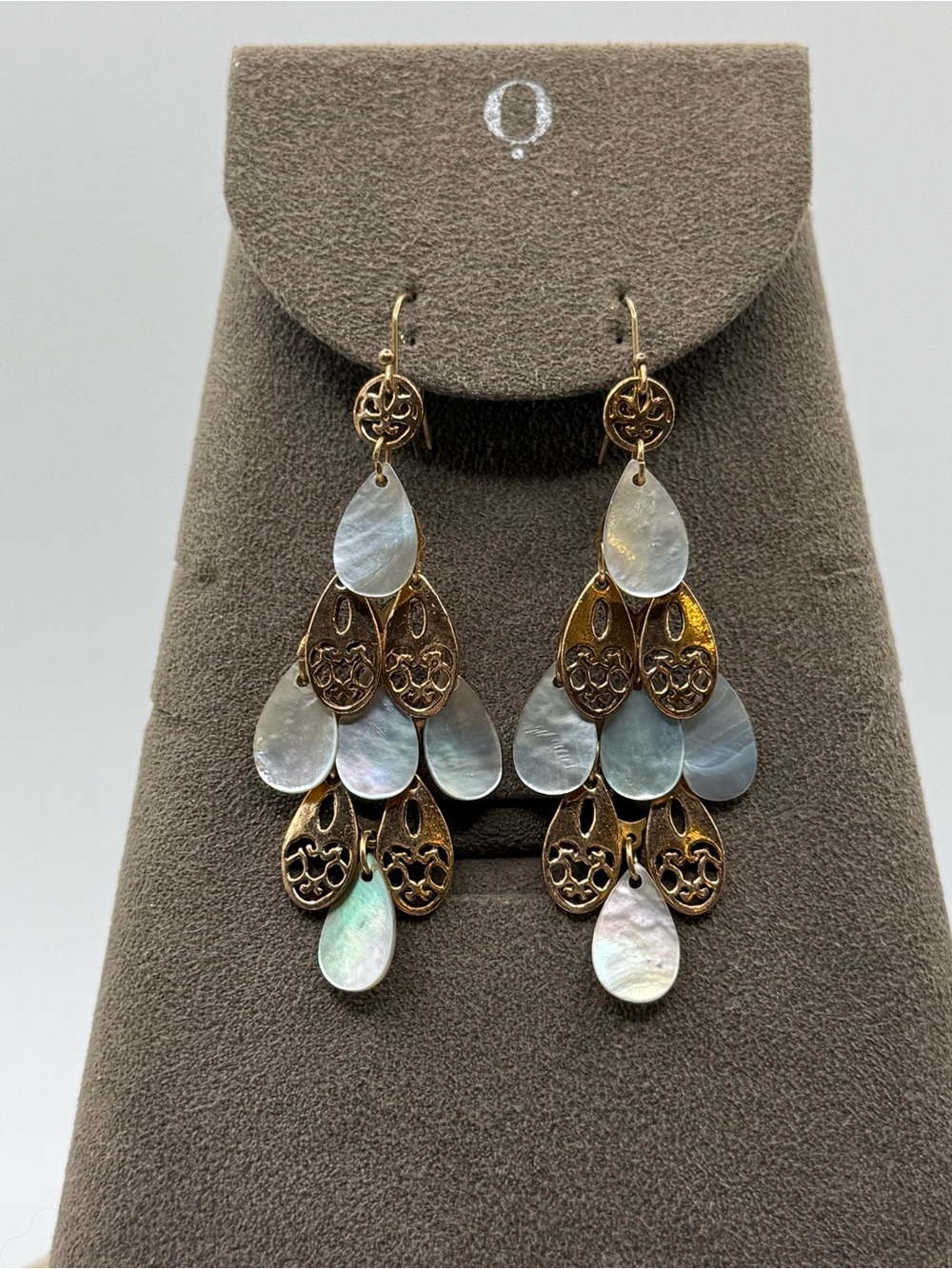 Gold-Tone Chandelier Earrings with Iridescent Mother-of-Pearl Drops